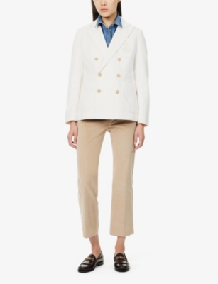 POLO RALPH LAUREN WOMENS CLUBHOUSE CREAM WINDER DOUBLE-BREASTED FELT BLAZER 
