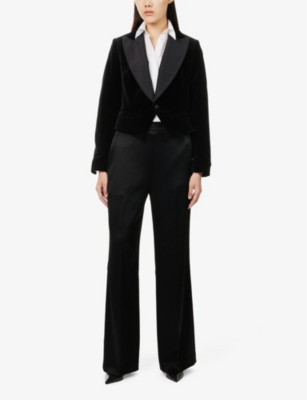 Polo Ralph Lauren Womens Polo Black Stanley Tuxedo Cotton-blend Velvet Blazer In Polo Black