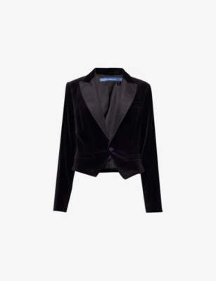 Polo Ralph Lauren Womens Polo Black Stanley Tuxedo Cotton-blend Velvet Blazer In Polo Black