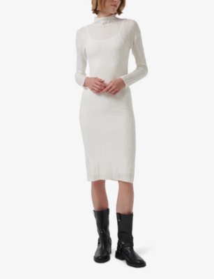 LEEM WOMENS LEEM HIGH-NECK JACQUARD-KNIT MIDI DRESS 