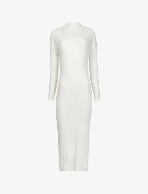 High-neck jacquard-knit midi dress