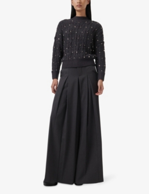 LEEM WOMENS LEEM METAL-EMBELLISHED LONG-SLEEVE KNITTED JUMPER 