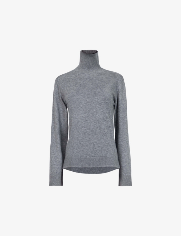 High-neck long-sleeve knitted jumper