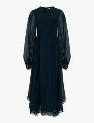 LEEM: Ladder-stitch balloon-sleeve woven maxi dress