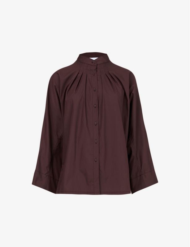 Pleat-front relaxed-fit cotton-blend blouse