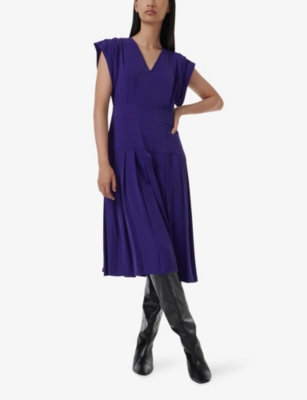 LEEM WOMENS PLEATED V-NECK WOVEN MIDI DRESS PURPLE 