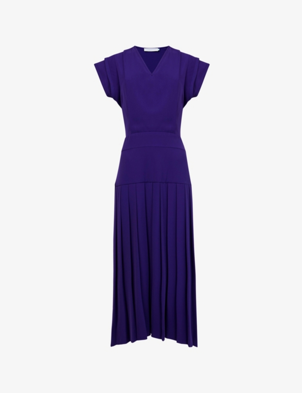 Pleated V-neck woven midi dress