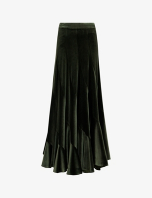 LEEM: High-rise panel-detail stretch-velvet midi skirt