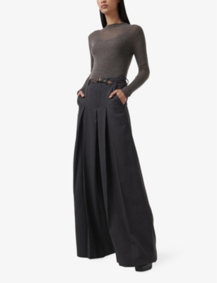 LEEM WOMENS GREY HIGH-RISE WIDE-LEG PLEATED WOVEN TROUSERS 