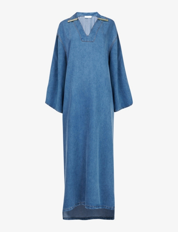 V-neck relaxed-fit denim kaftan