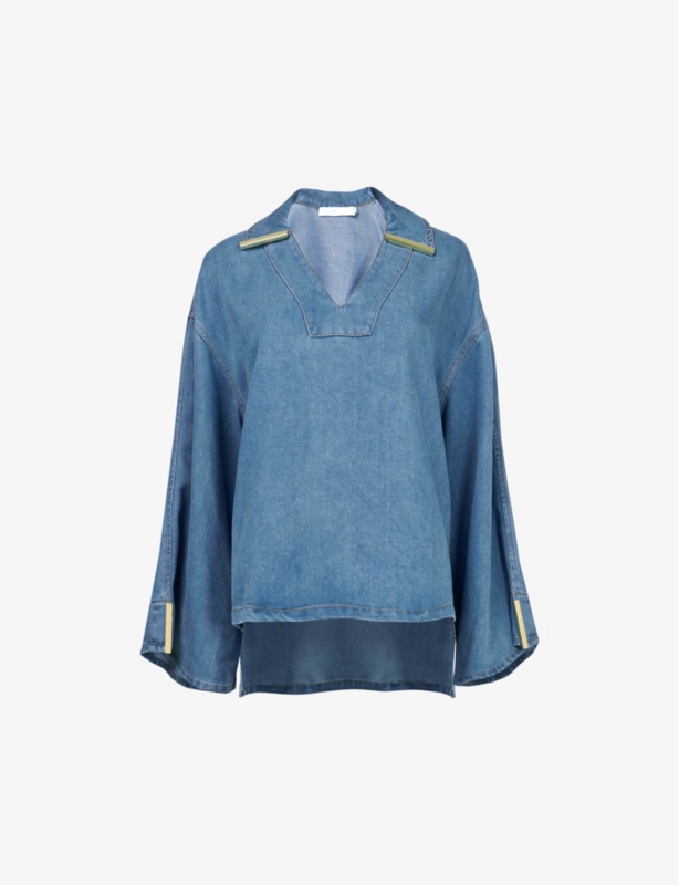 V-neck long-sleeve denim top