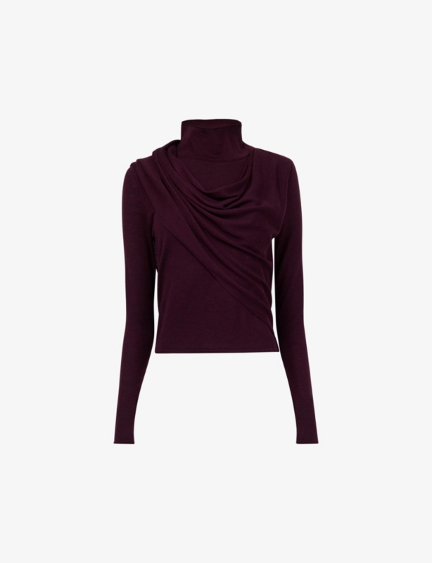 High-neck long-sleeve scarf knitted jumper