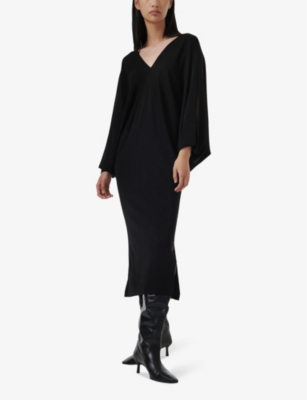 LEEM WOMENS LEEM V-NECK BATWING-SLEEVE KNITTED MIDI DRESS 
