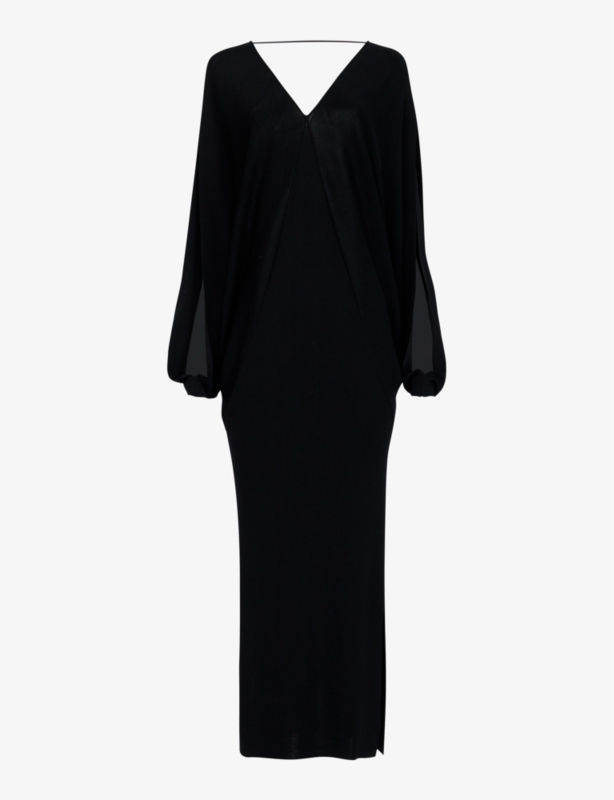 V-neck batwing-sleeve knitted midi dress