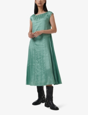 LEEM WOMENS LEEM ROUND-NECK RELAXED-FIT PLEATED WOVEN MIDI DRESS 