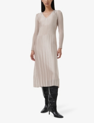 LEEM WOMENS LEEM V-NECK SLIM-FIT PLEATED WOVEN MIDI DRESS 