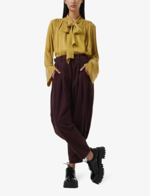 LEEM WOMENS TIE-NECK RELAXED-FIT WOVEN BLOUSE YELLOW 
