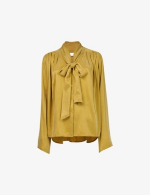 Leem Womens Yellow Tie-neck Relaxed-fit Woven Blouse In Yellow