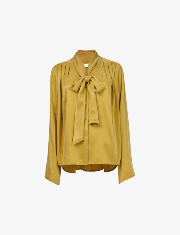 Tie-neck relaxed-fit woven blouse