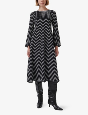 Leem Womens  Jacquard-pattern Knitted Midi Dress In Black