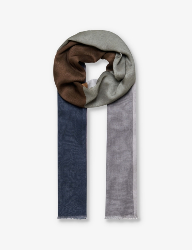 Colour-block frayed-trim woven scarf