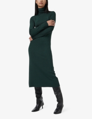 LEEM: High-neck long-sleeve sparkle-knit midi dress