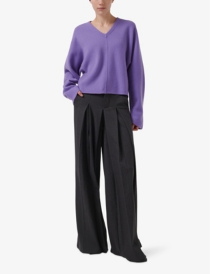 LEEM WOMENS LEEM V-NECK RELAXED-FIT MERINO-WOOL JUMPER 