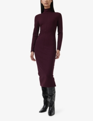 LEEM WOMENS PURPLE HIGH-NECK SLIM-FIT KNITTED MAXI DRESS 