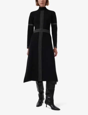 LEEM WOMENS BLACK HIGH-NECK CONTRAST-TRIM KNITTED WOVEN MAXI DRESS XL 