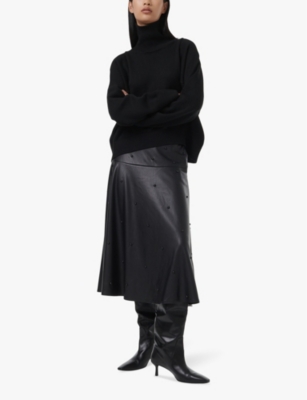 LEEM WOMENS BLACK A-LINE STUDDED FAUX-LEATHER MAXI SKIRT 