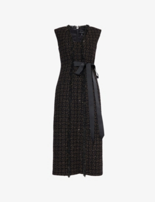 Huishan Zhang Womens  Shade V-neck Boucle Midi Dress In Black