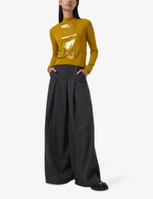 LEEM: Sequin-embellished funnel-neck knitted jumper