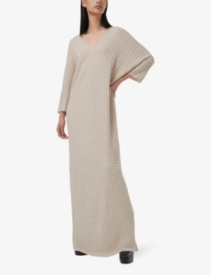 LEEM: V-neck long-sleeve metallic-yarn kaftan