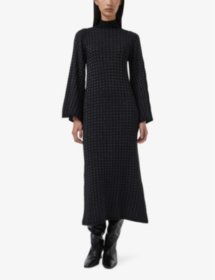 LEEM: Bell-sleeve high-neck metallic-yarn kaftan