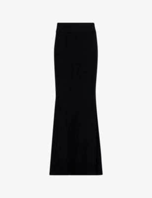 Leem Womens Black Godet Flared-hem High-rise Jersey Midi Skirt In Black