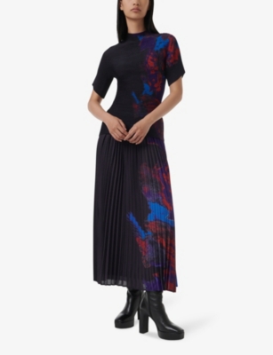LEEM WOMENS LEEM GRAPHIC-PRINT HIGH-RISE PLISSE WOVEN MIDI SKIRT 