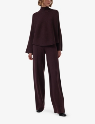 LEEM WOMENS LEEM PINTUCK-DETAIL WIDE-LEG MID-RISE KNITTED TROUSERS 