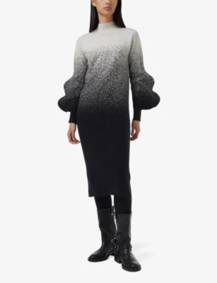 LEEM WOMENS BLACK GRADIENT-PATTERN ROLL-NECK KNITTED DRESS XL 