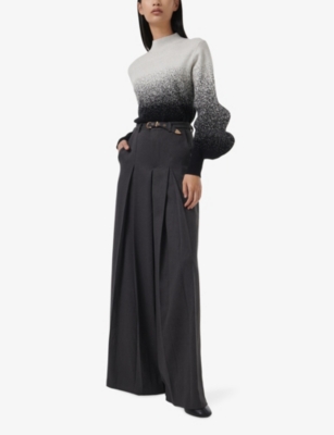 LEEM WOMENS GRADIENT HIGH-NECK BALLOON-SLEEVE KNITTED JUMPER BLACK 