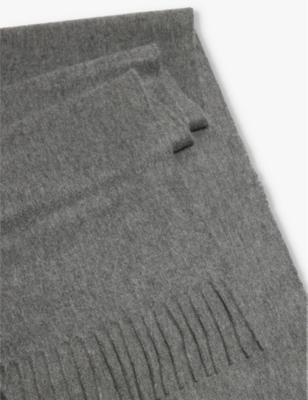 JOHNSTONS MENS MID GREY FRINGED BRUSHED-CASHMERE SCARF 