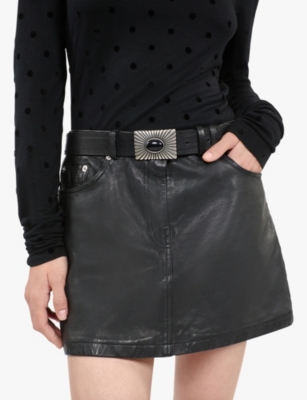 THE KOOPLES WOMENS BLACK ENGRAVED-BUCKLE LEATHER BELT 