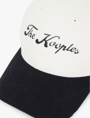 Shop The Kooples Womens Black / White Log-embroidered Corduroy Baseball Cap