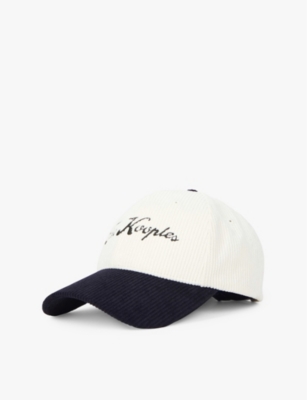 Shop The Kooples Womens Black / White Log-embroidered Corduroy Baseball Cap