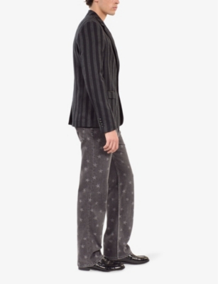 The Kooples Mens  Notched-lapel Stripe-pattern Wool Blazer In Black Grey