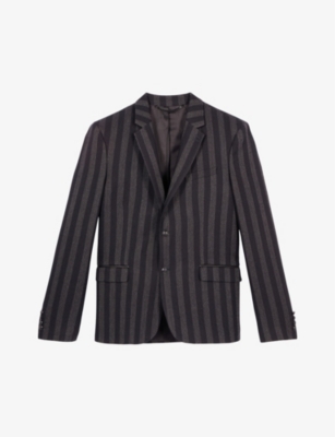 The Kooples Mens  Notched-lapel Stripe-pattern Wool Blazer In Black Grey