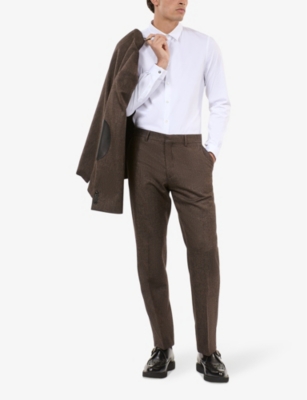 The Kooples Mens Herringbone-weave Straight-leg Wool-blend Trousers Brown In Brown