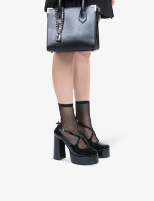 THE KOOPLES WOMENS BLACK BLOCK-HEEL PLATFORM PATENT-LEATHER PUMPS EUR 39 / 6 UK 