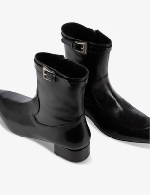 THE KOOPLES MENS BLACK TOPSTITCH HEELED PATENT-LEATHER ANKLE BOOTS 