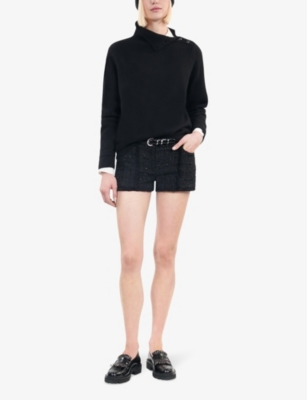 THE KOOPLES WOMENS BLACK HIGH-NECK KNITTED WOOL JUMPER XS 