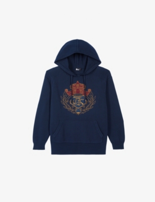 Shop The Kooples Womens Navy Brand-embroidery Kangaroo-pocket Cotton-jersey Hoody